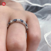 Anillo Churumbela 4mm Moissanita Azul Y Blanca-plata Oro 8k.