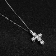 Dije Cruz Moisanite Plata 925 Collar Torsal Mujer 5mm 3ct. Plateado