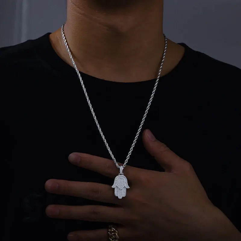 Dije Mano De Fatima Famsa Plata 925 Ct Moissanite Hombre Ice