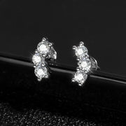 Aretes Mini Pendientes Mujer 3 Piedras De Moissanita Plata. Plateado