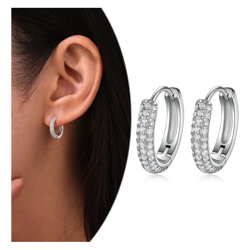 Arracadas Moissanita Para Hombre Y Mujer Plata 925 3 Filas