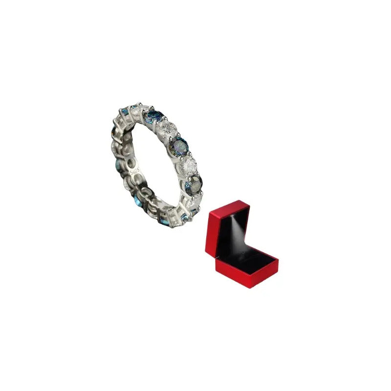 Anillo Churumbela 4mm Moissanita Azul Y Blanca-plata Oro 8k.