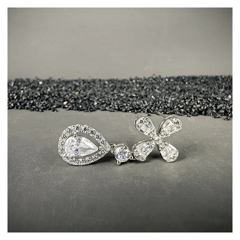 Aretes Moissanita Colgantes Para Mujer Flor Estilo Plata 925