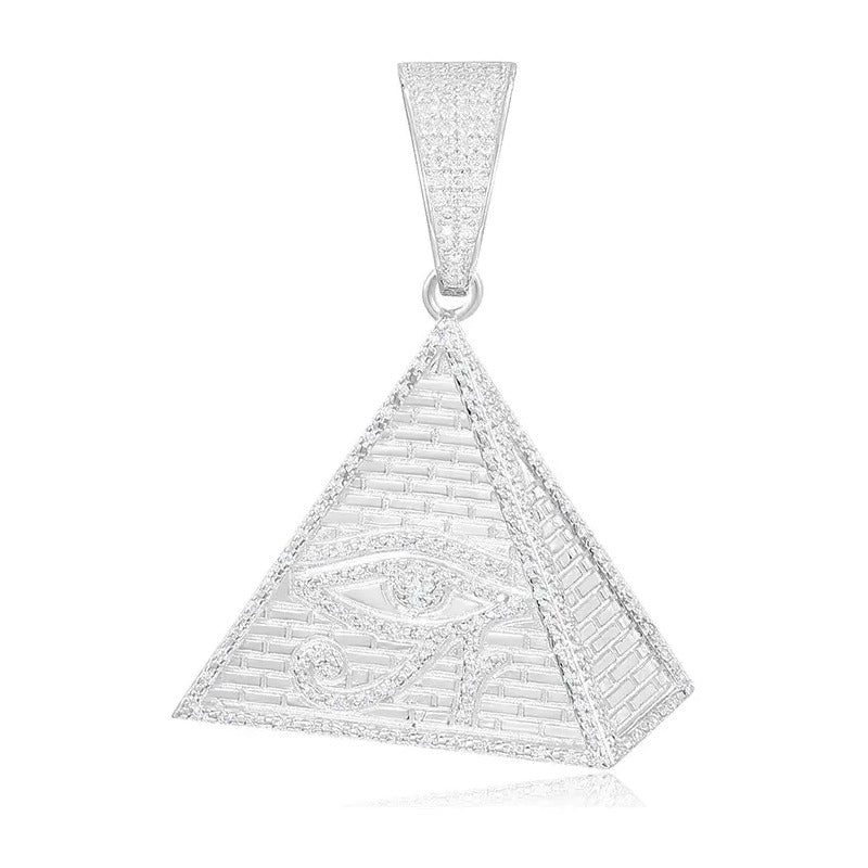 Dije De Pirámide Illuminati Con Moissanitas-plata 925-oro 8k Plateado