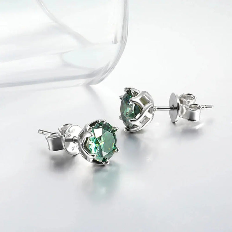 Aretes Moissanita Verde 5mm 1 Ct. C/certificado Plata 925.