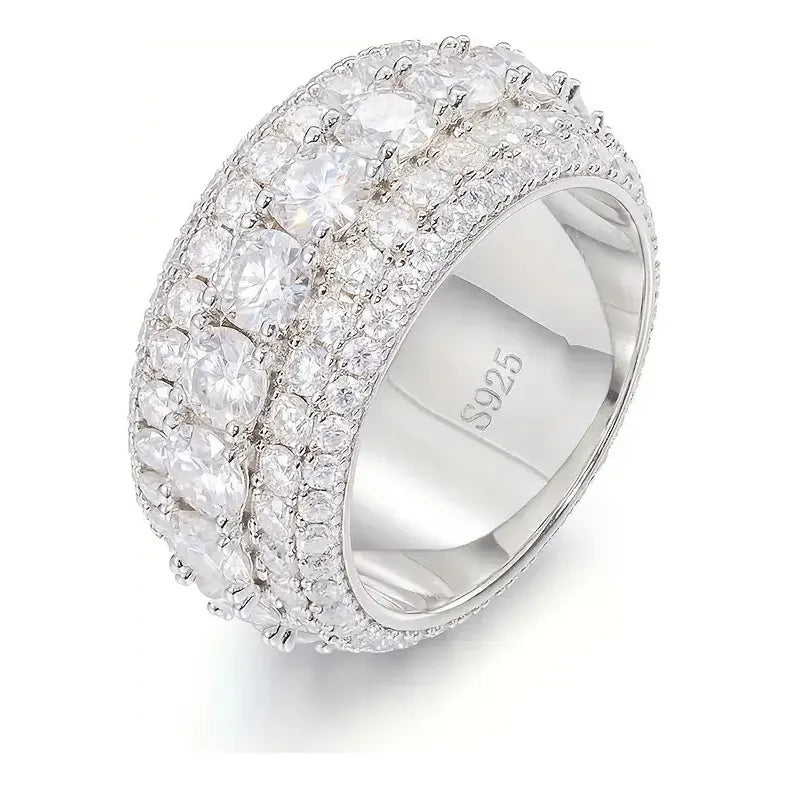Anillo De Hombre Churumbela 3 Filas Moissanite Plata Icebox Plateado 10(dedo De Medio)