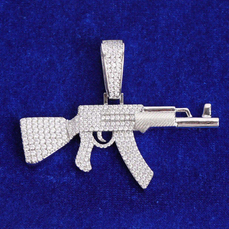 Dije Ak 47 Zircornia Laminado De Oro 18k-platino
