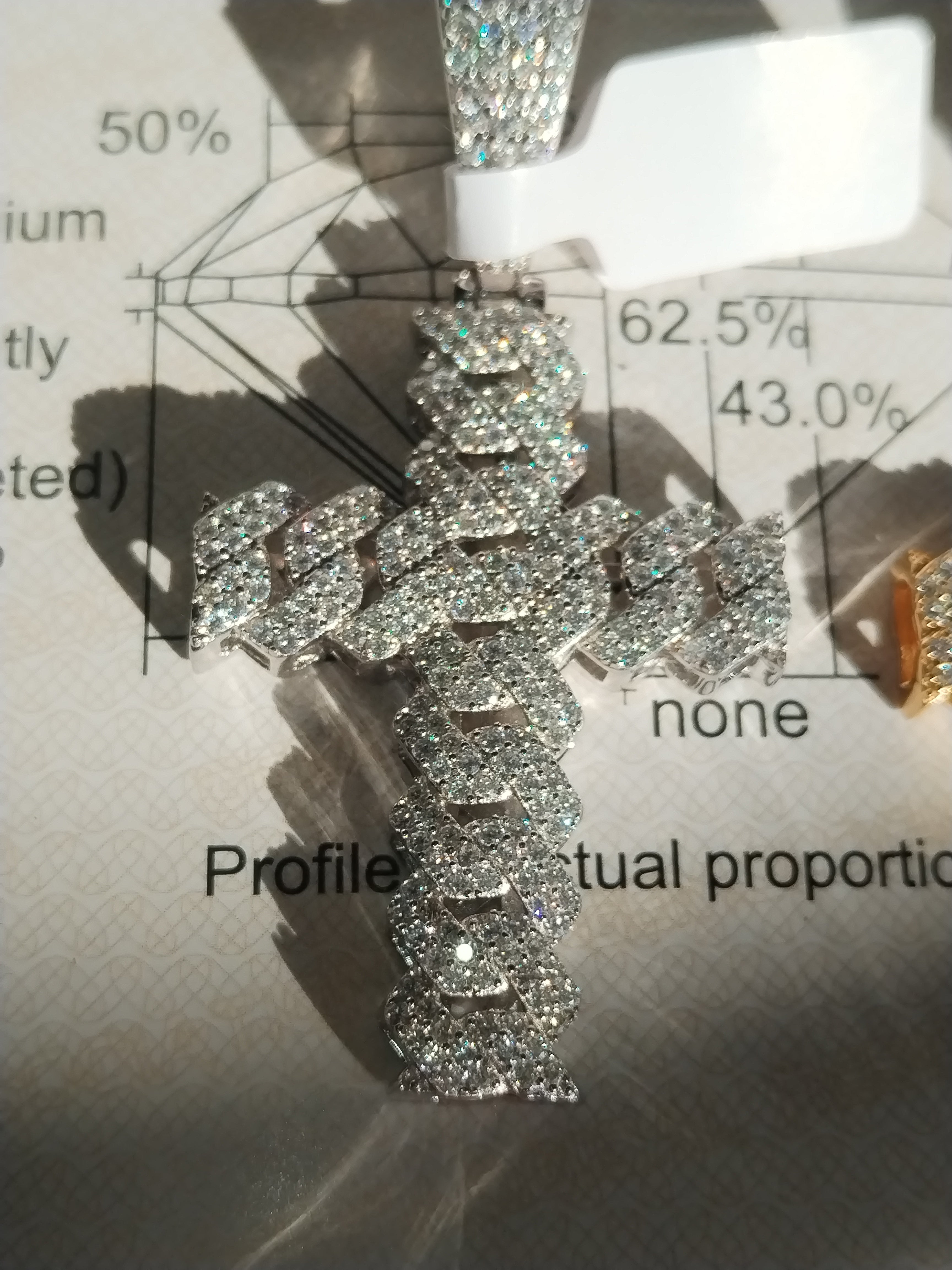 Dije De Cruz Cubana 10mm Plata 925 + Moissanite 4.47 Ct.